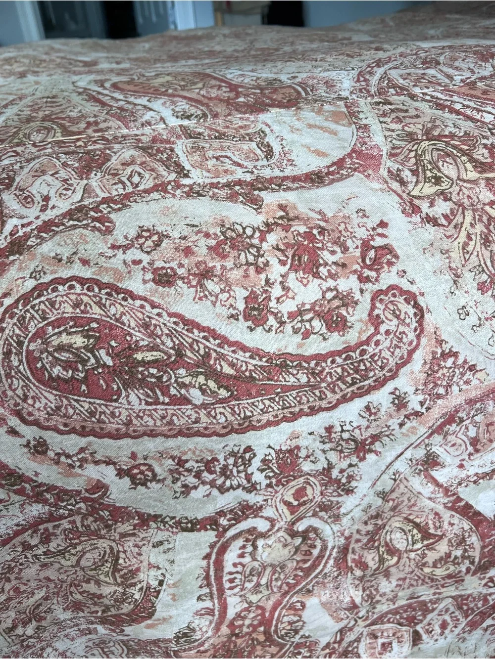 Pottery Barn Fresco pattern linen blend duvet cover King size Paisley terra cott